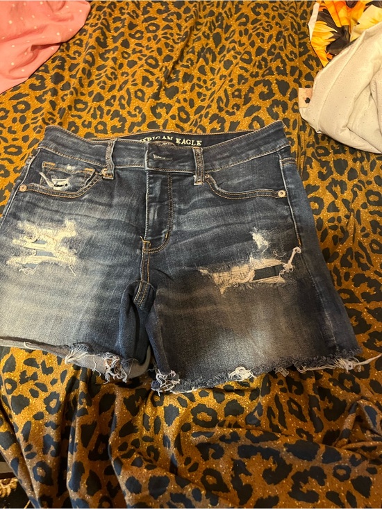 American Eagle Outfitters Pants - American Eagle O Dark Blue Distressed Denim Shorts size 8 super stretch